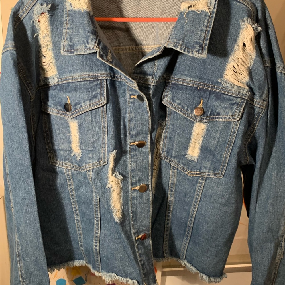 Distressed denim crop jacket